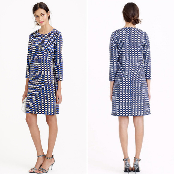 J.CREW Jet Set Womens Geometric Print Patterned Side Zip Career Shift Dress Sz 4 - Picture 1 of 11